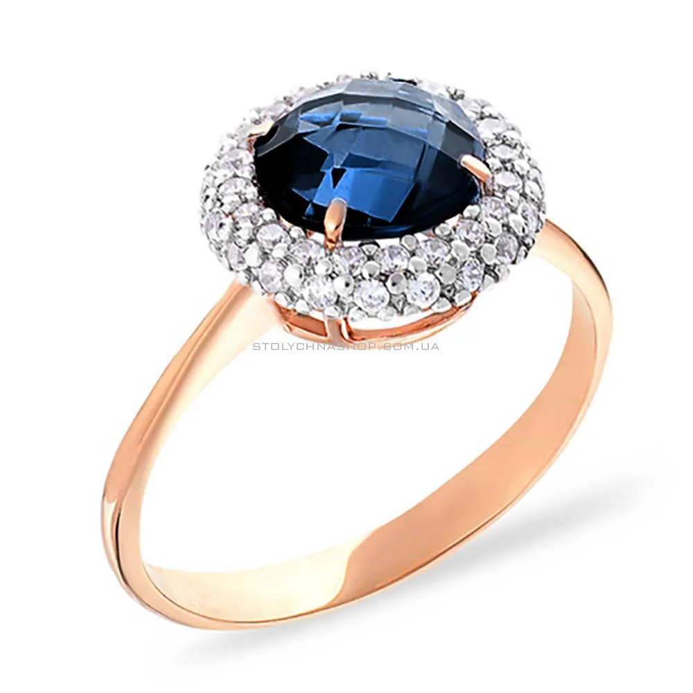 Золотое кольцо с темно-синим топазом лондон и фианитами (арт. 140477Пл) - цена