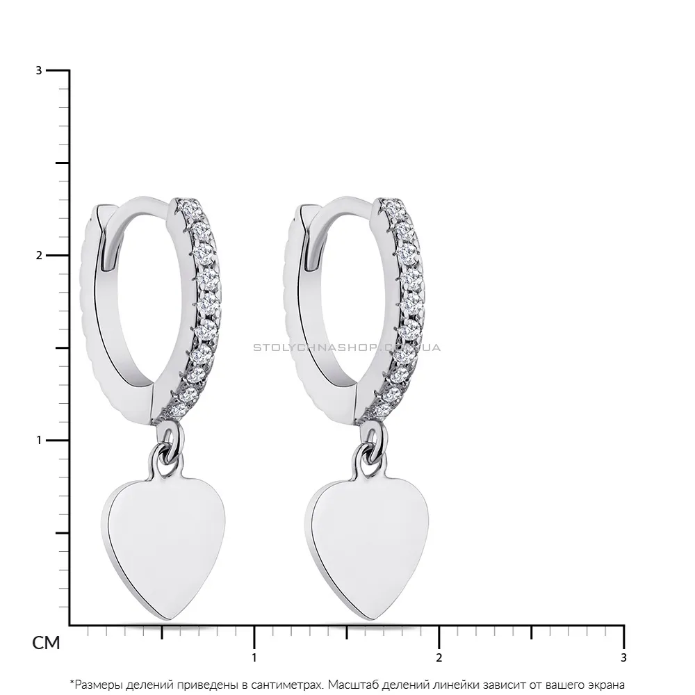 Срібні сережки-підвіски "Сердечка" з фіанітами  (арт. 7502/4788/10)