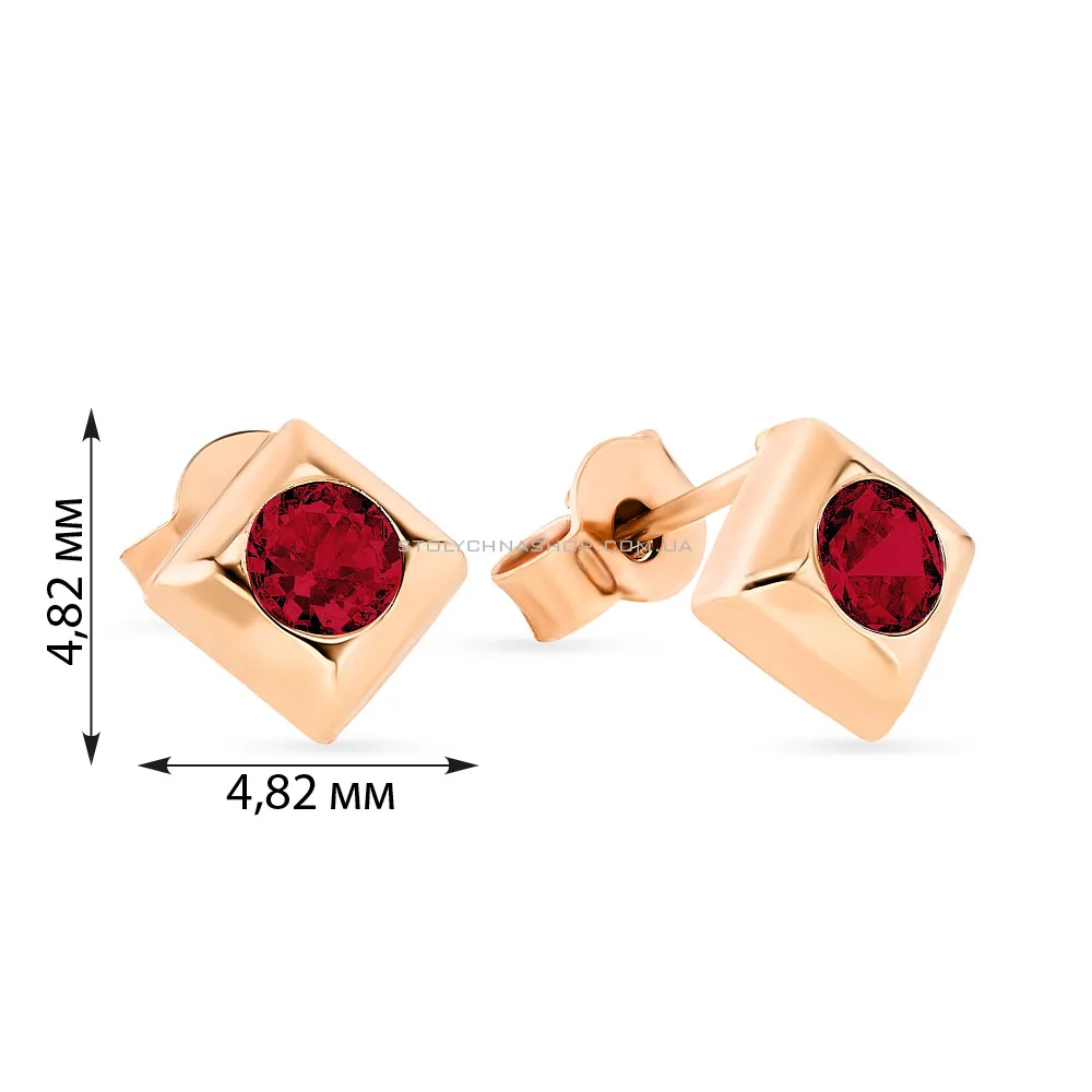 Сережки-пусети з червоного золота з червоними фіанітами (арт. 105453к) - 2 - цена