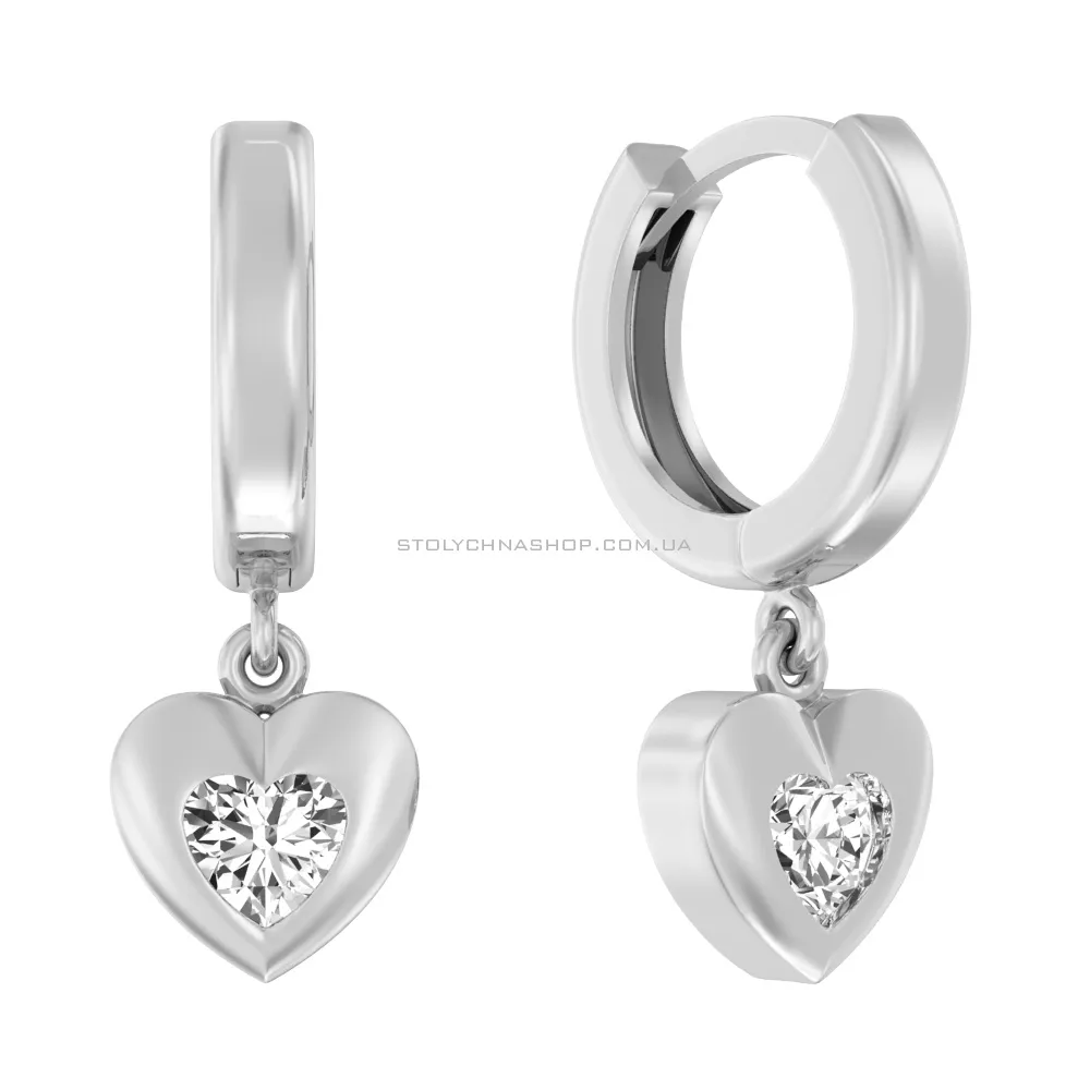 Сережки-підвіски зі срібла "Сердечка" з фіанітами  (арт. Х110163) - цена