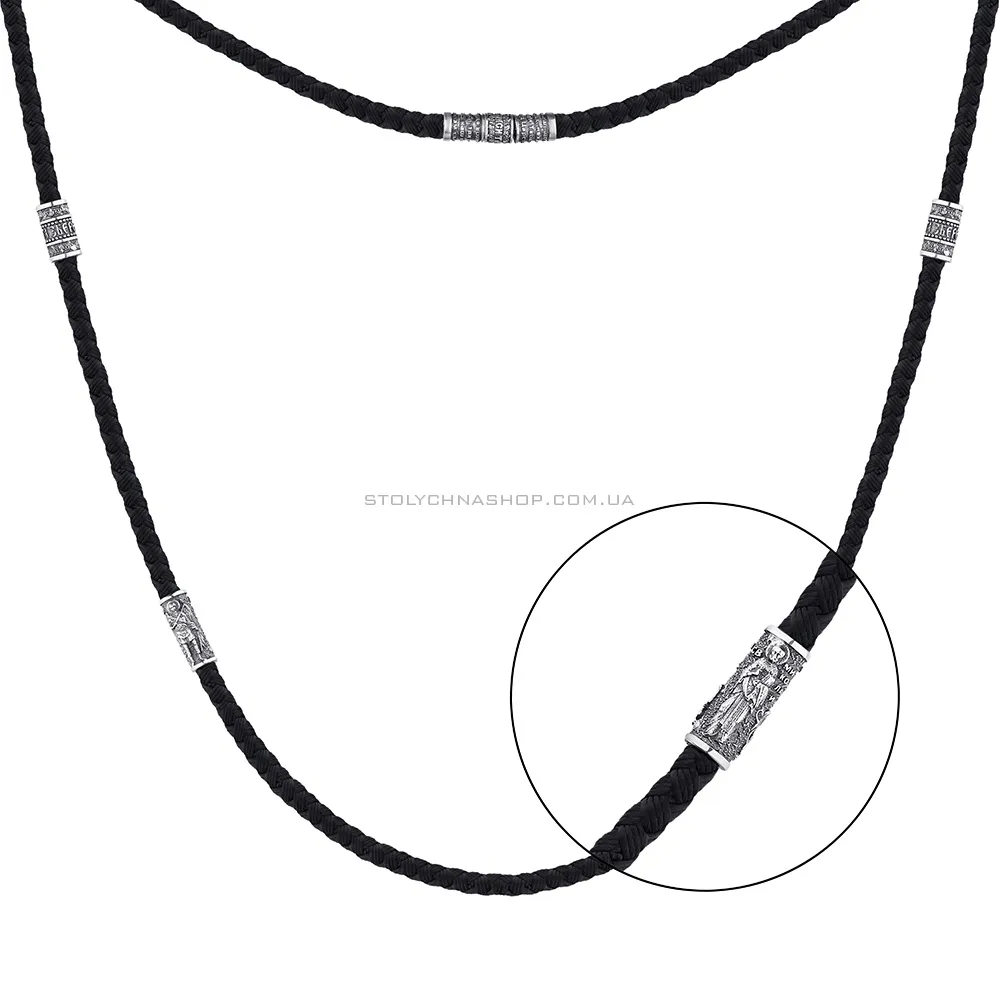 Шелковый шнурок с серебряными вставками (арт. 7307/395/1шКолю) - цена