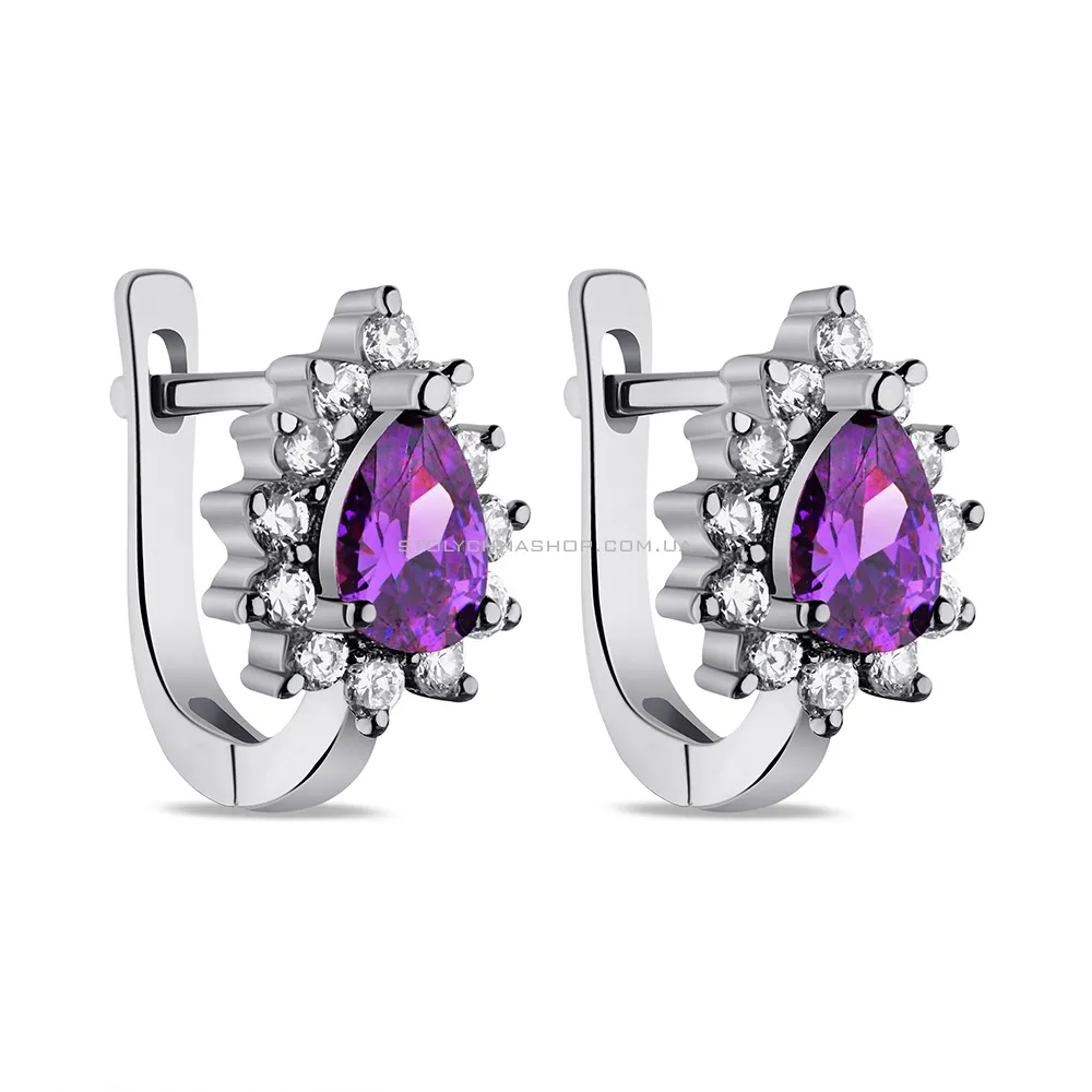 Сережки зі срібла з фіолетовими і білими фіанітами (арт. 7502/СК2ФА/383) - цена