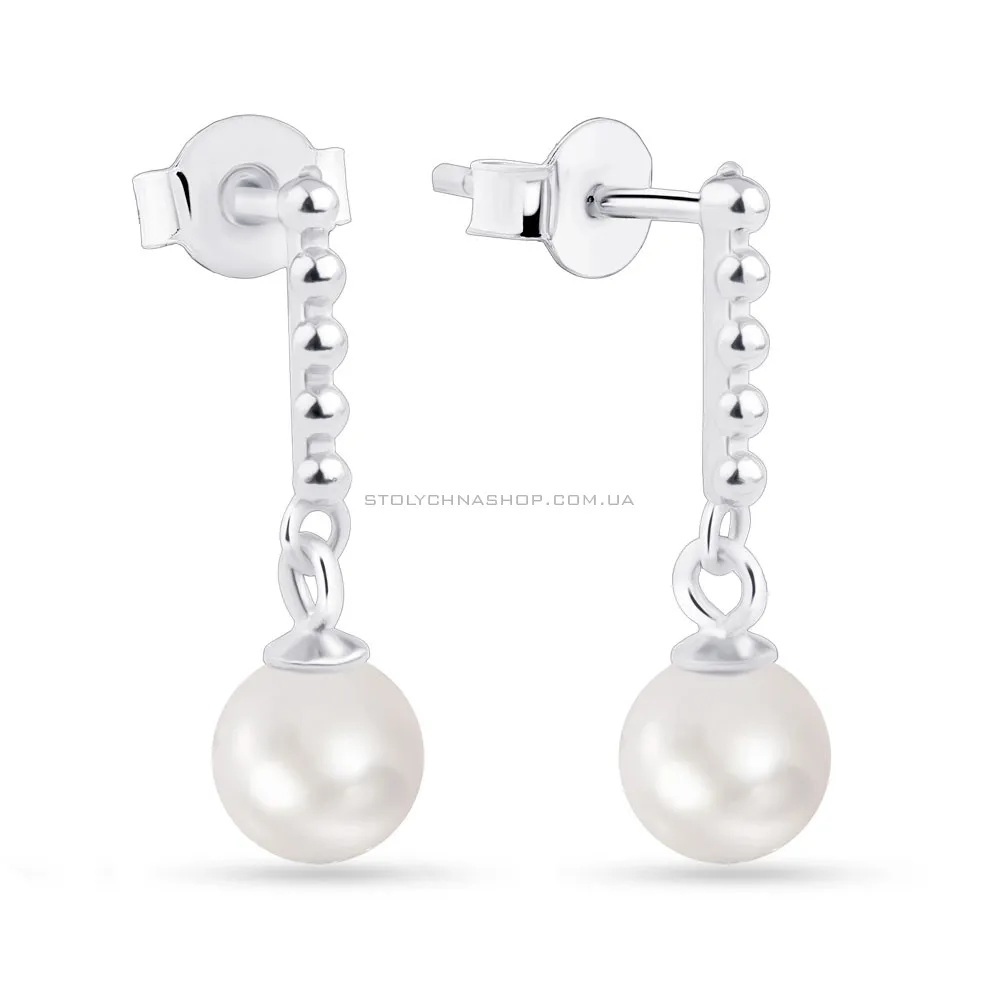 Сережки-пусети зі срібла з перлами (арт. 7518/СК2Ж/1102) - цена