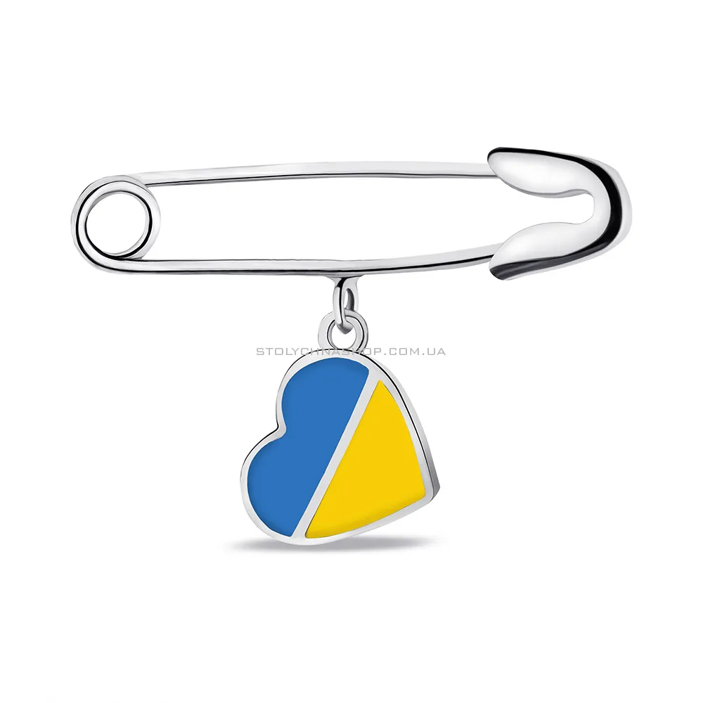 Срібна шпилька Серце з блакитною та жовтою емаллю (арт. 7511/157егж) - цена