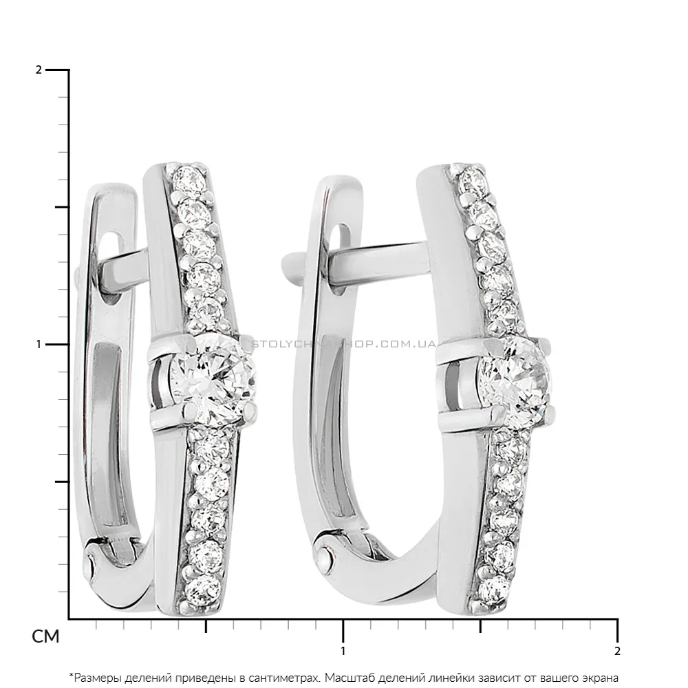 Золоті сережки в білому кольорі металу з фіанітами (арт. 110399б) - 2 - цена
