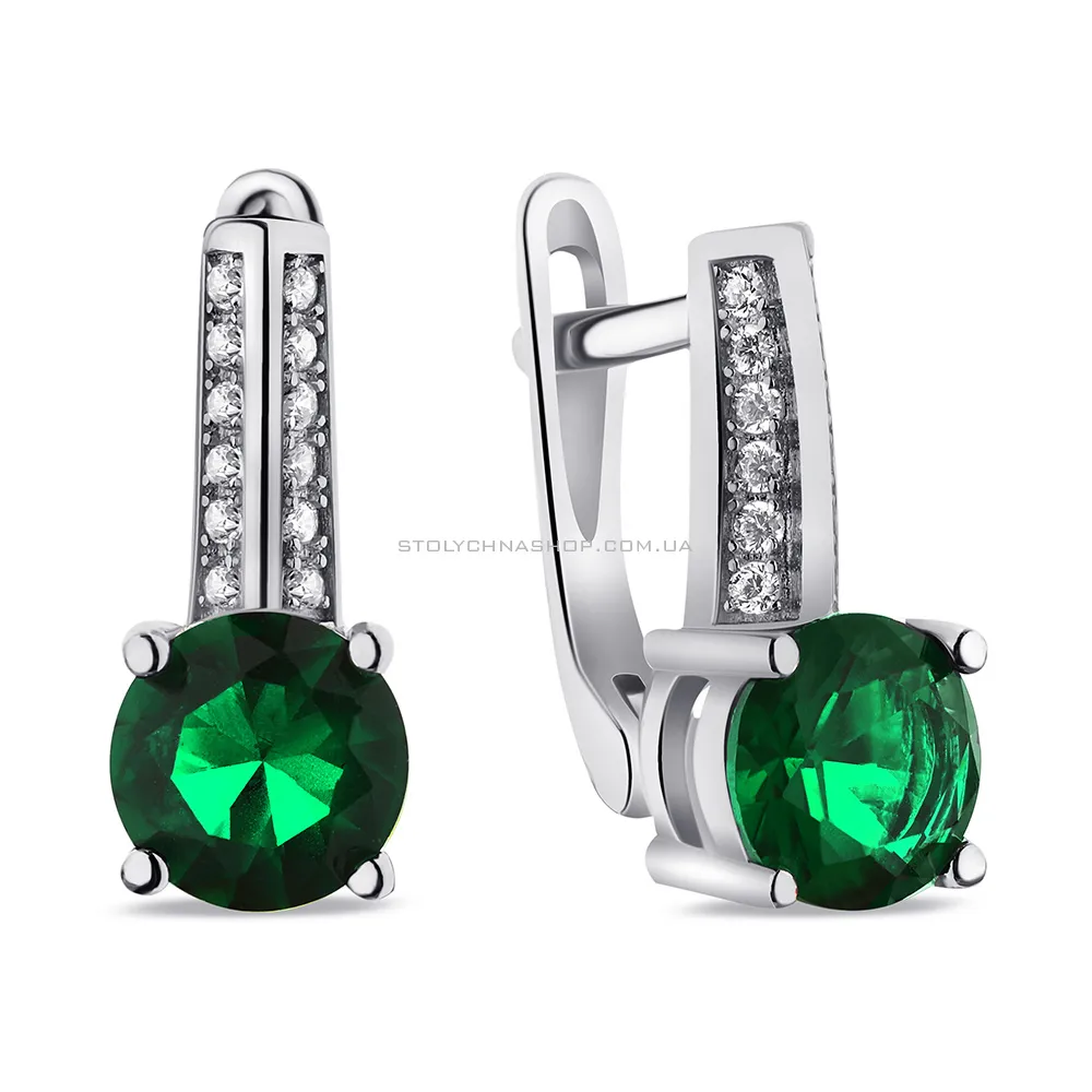Сережки зі срібла з зеленими і білими фіанітами (арт. 7502/СК2ФИ/262А) - цена
