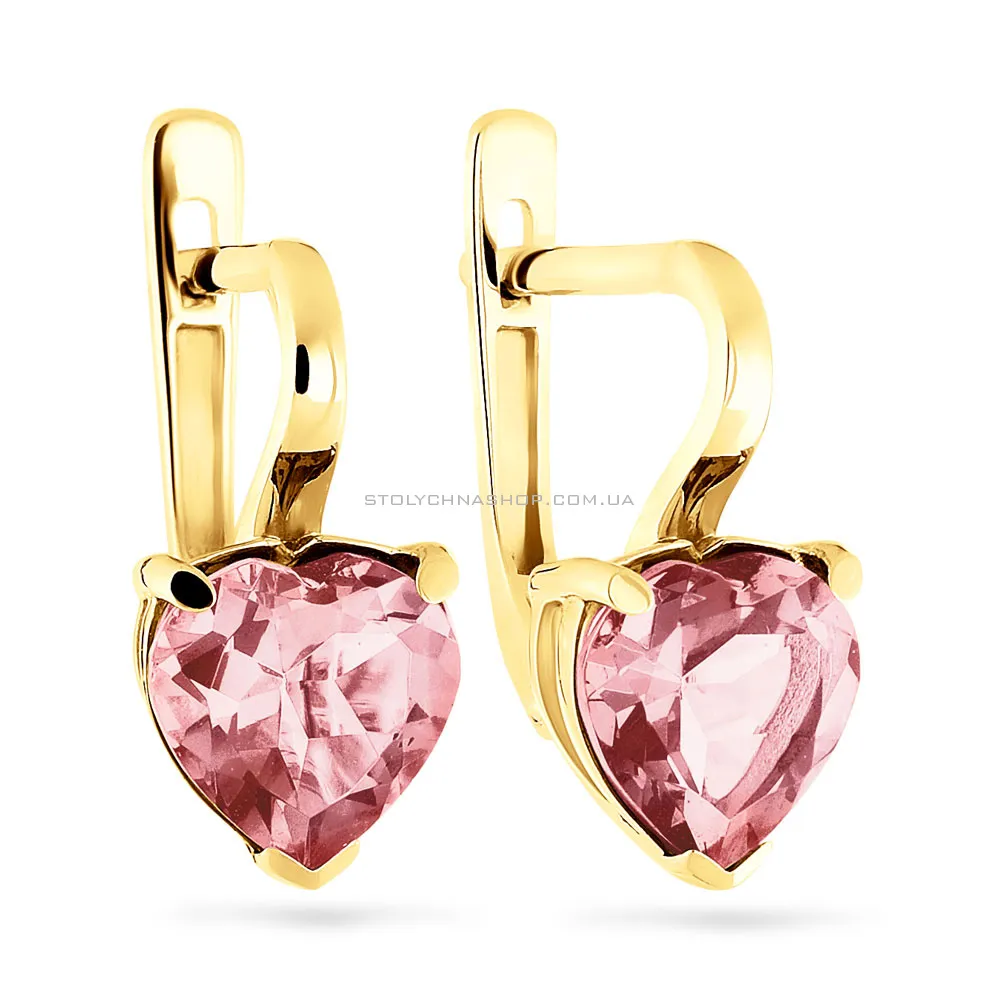 Золоті сережки Серце з рожевим кварцом (арт. 110362ПжрГ) - цена