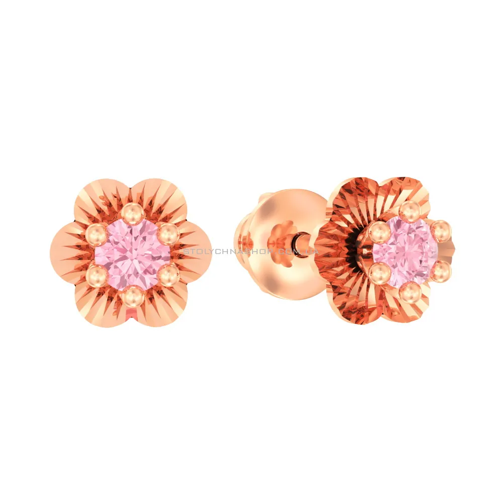 Дитячі золоті сережки з рожевими фіанітами (арт. 110508р) - цена