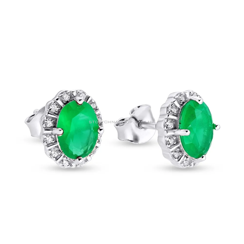 Сережки-пусети зі срібла з зеленими фіанітами (арт. 7518/5387цз) - цена