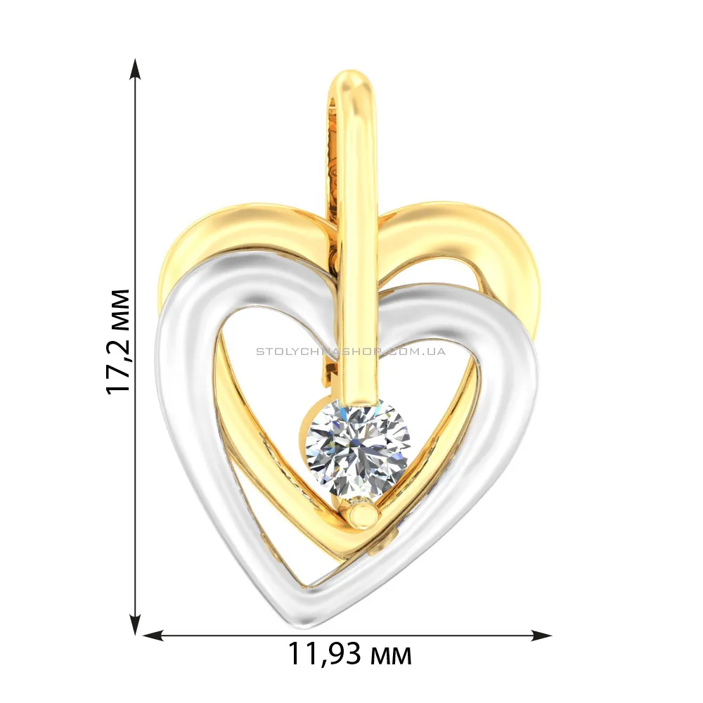 Золота підвіска «Два серця» з фіанітом (арт. 440353жб) - 2 - цена