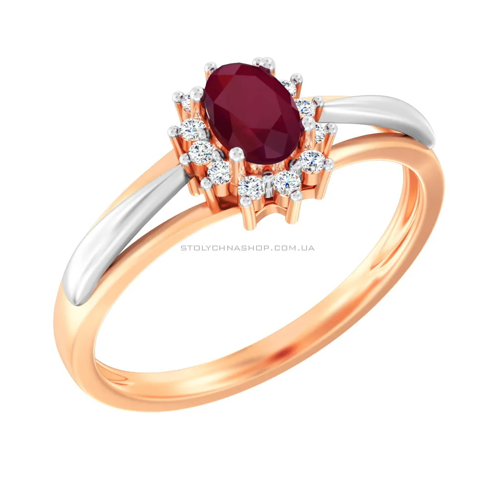 Золотое кольцо с рубином и бриллиантами (арт. К011157р) - цена