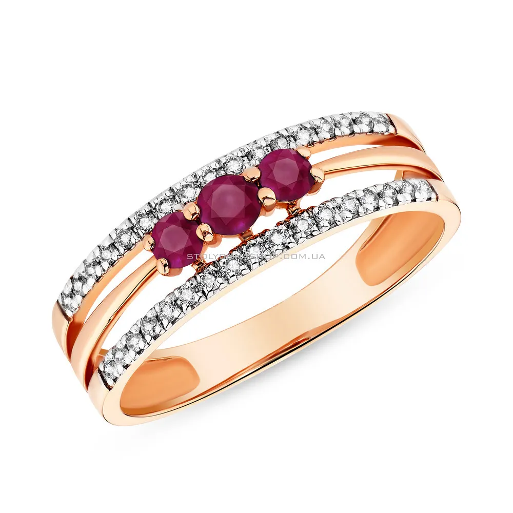 Золотое кольцо с рубином и бриллиантами (арт. К011040р) - цена