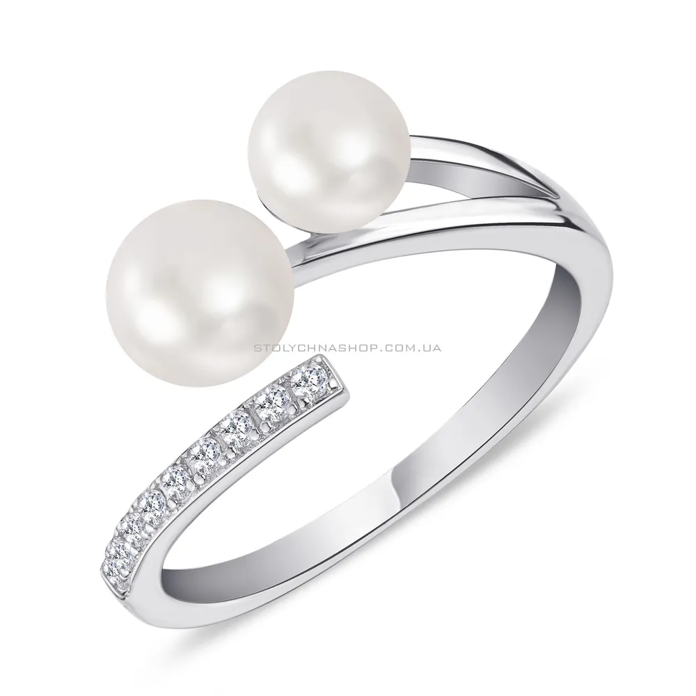 Каблучка зі срібла з перлами та фіанітами (арт. 7501/4977жб) - цена