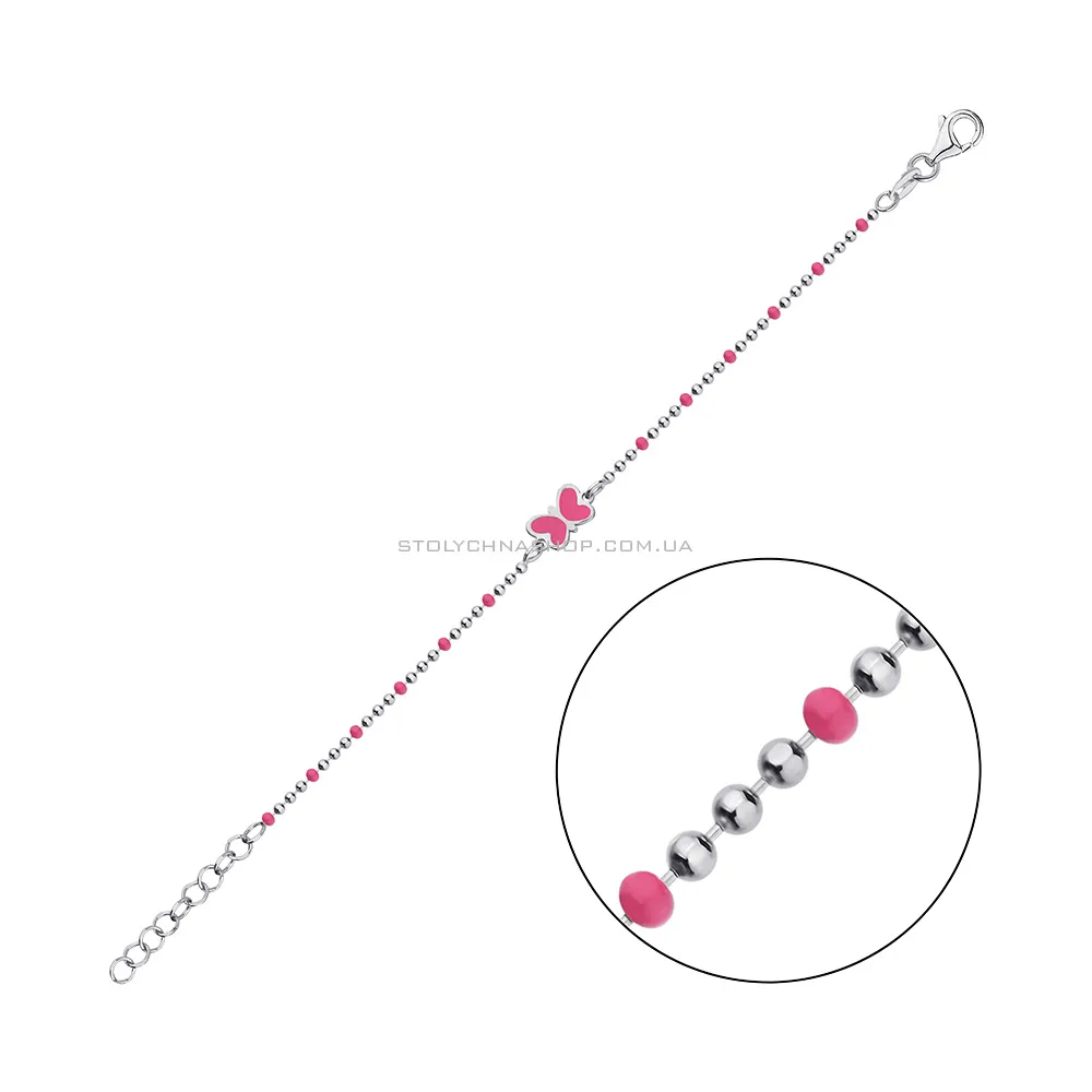 Серебряный браслет для детей с розовой эмалью (арт. 7509/3622емлн) - цена