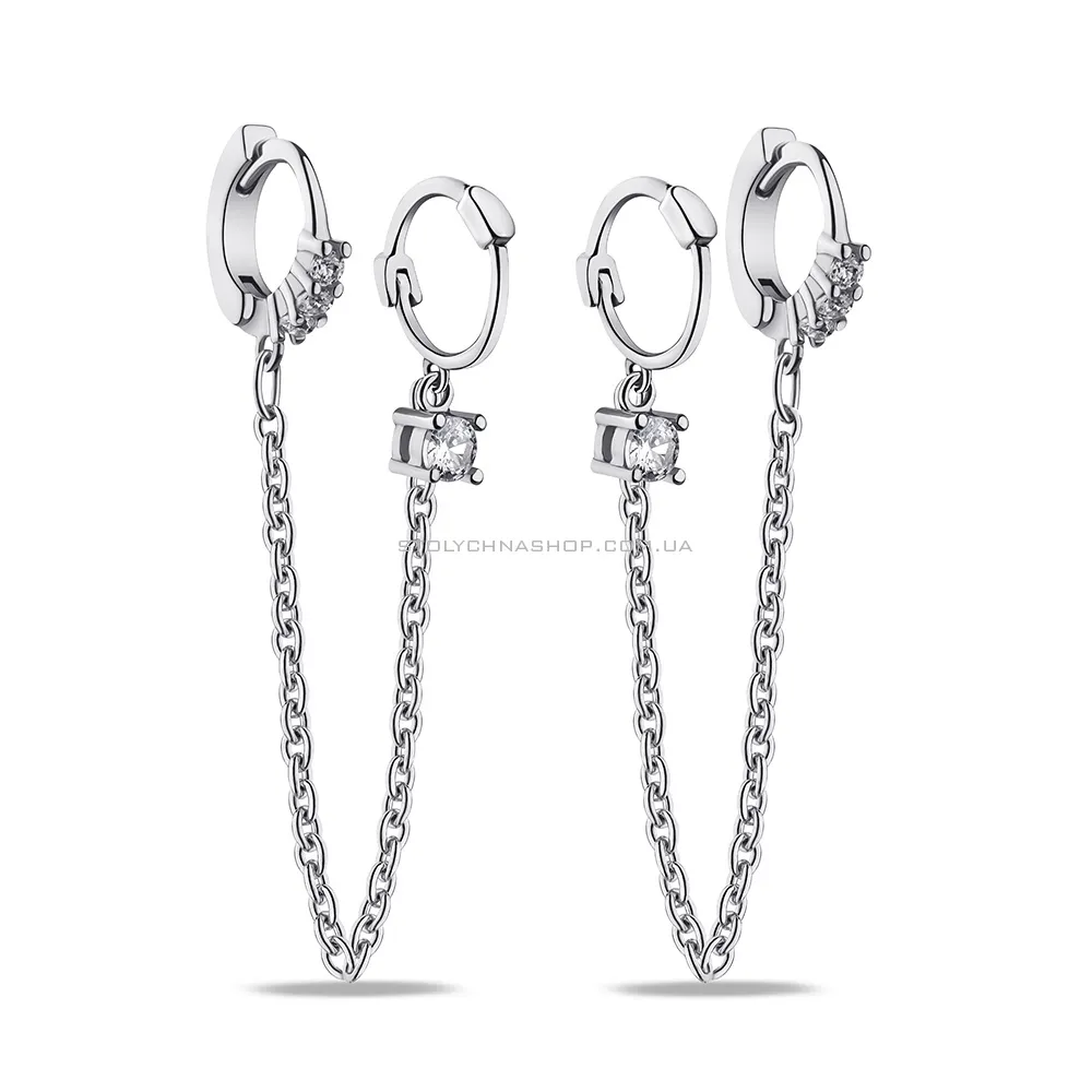 Сережки на два прокола зі срібла з фіанітами (арт. 7502/9135/10) - цена