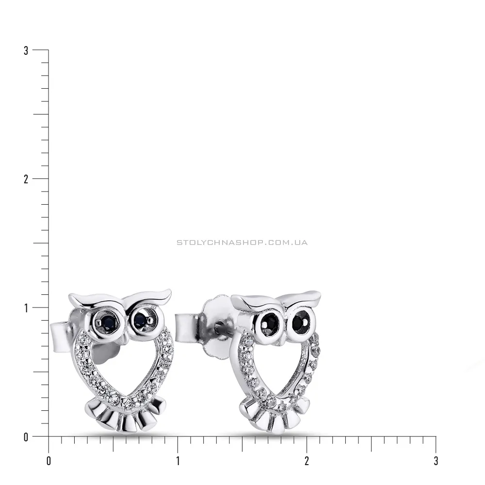 Срібні сережки «Сова» з фіанітами (арт. 7518/5177ч) - 2 - цена