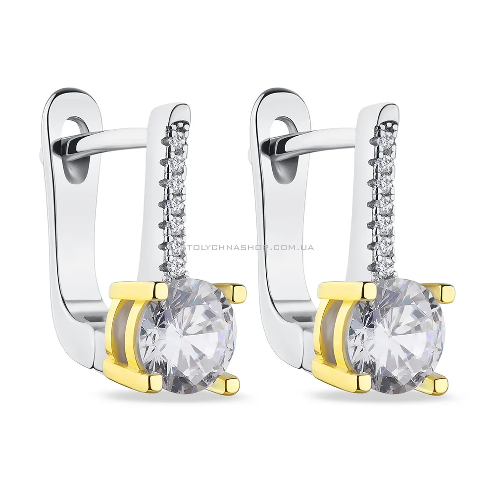 Сережки зі срібла з жовтим родіюванням і з фіанітами  (арт. 7502/4741бж) - цена