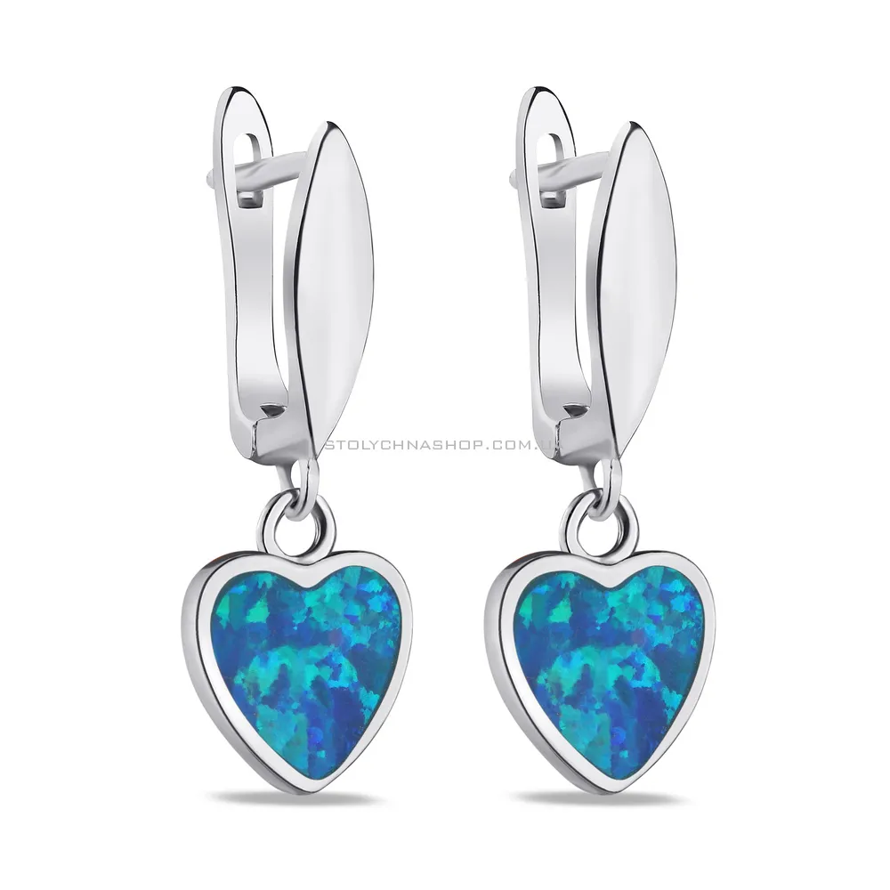 Срібні сережки-підвіски "Серце" з опалом (арт. 7502/4420Пос) - цена