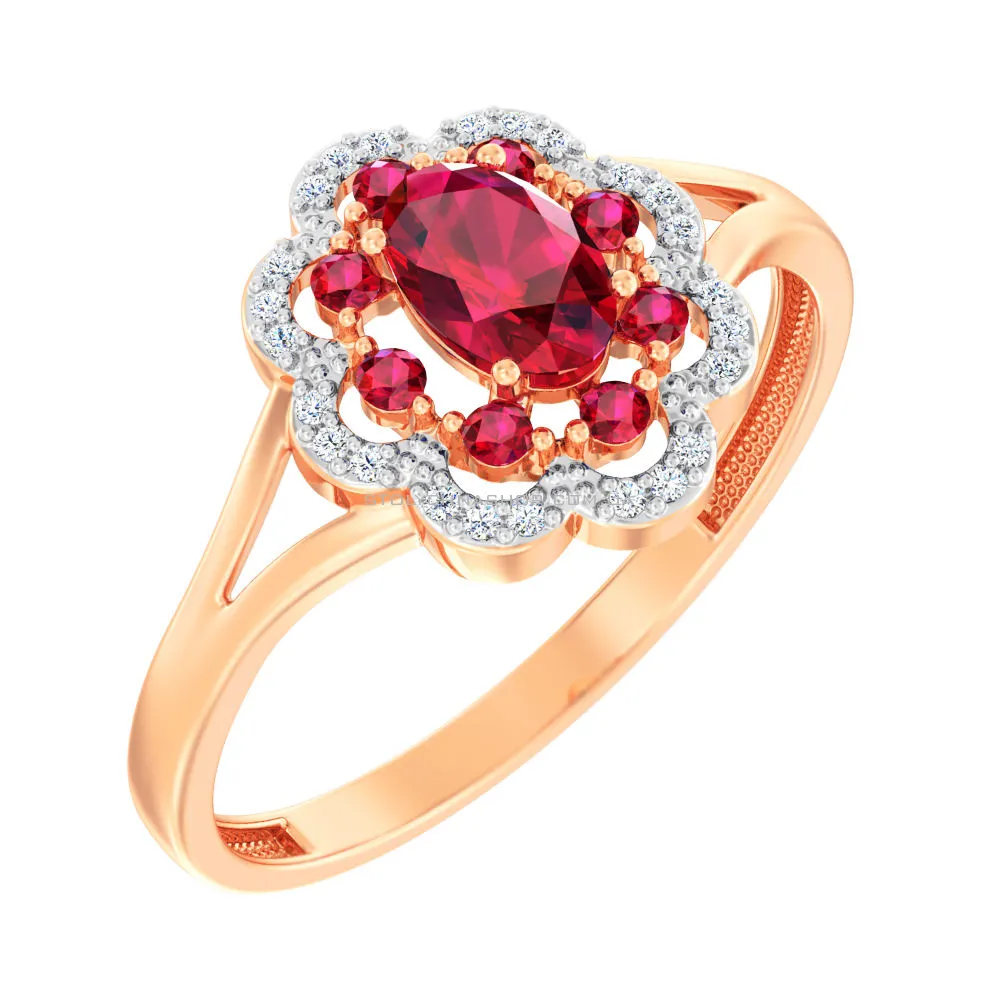 Кольцо из красного золота с рубином и бриллиантами (арт. К011088р) - цена