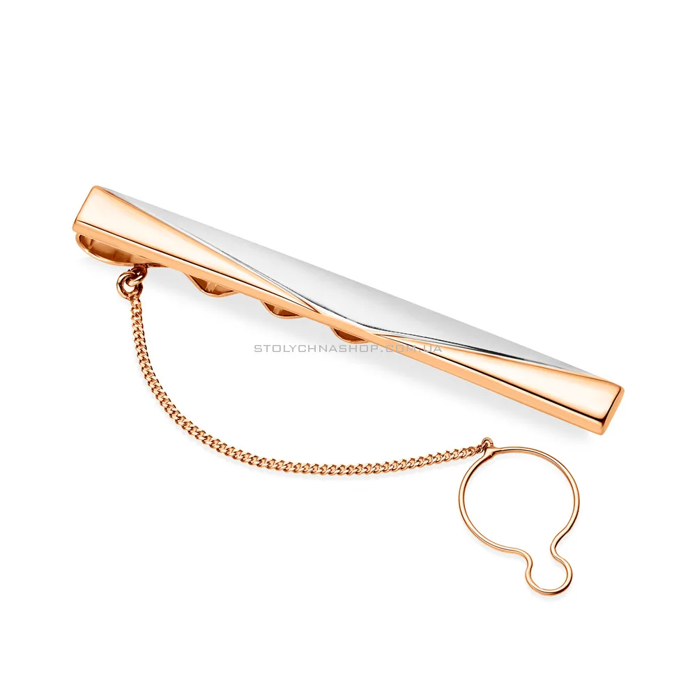 Золотий затискач для краватки з родіюванням без каменів (арт. 200004р) - цена