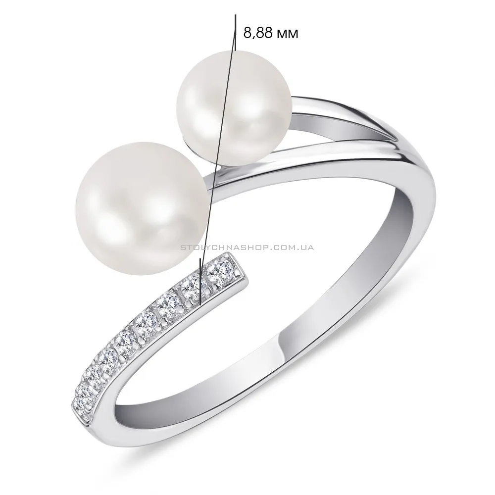 Каблучка зі срібла з перлами та фіанітами (арт. 7501/4977жб) - 2 - цена