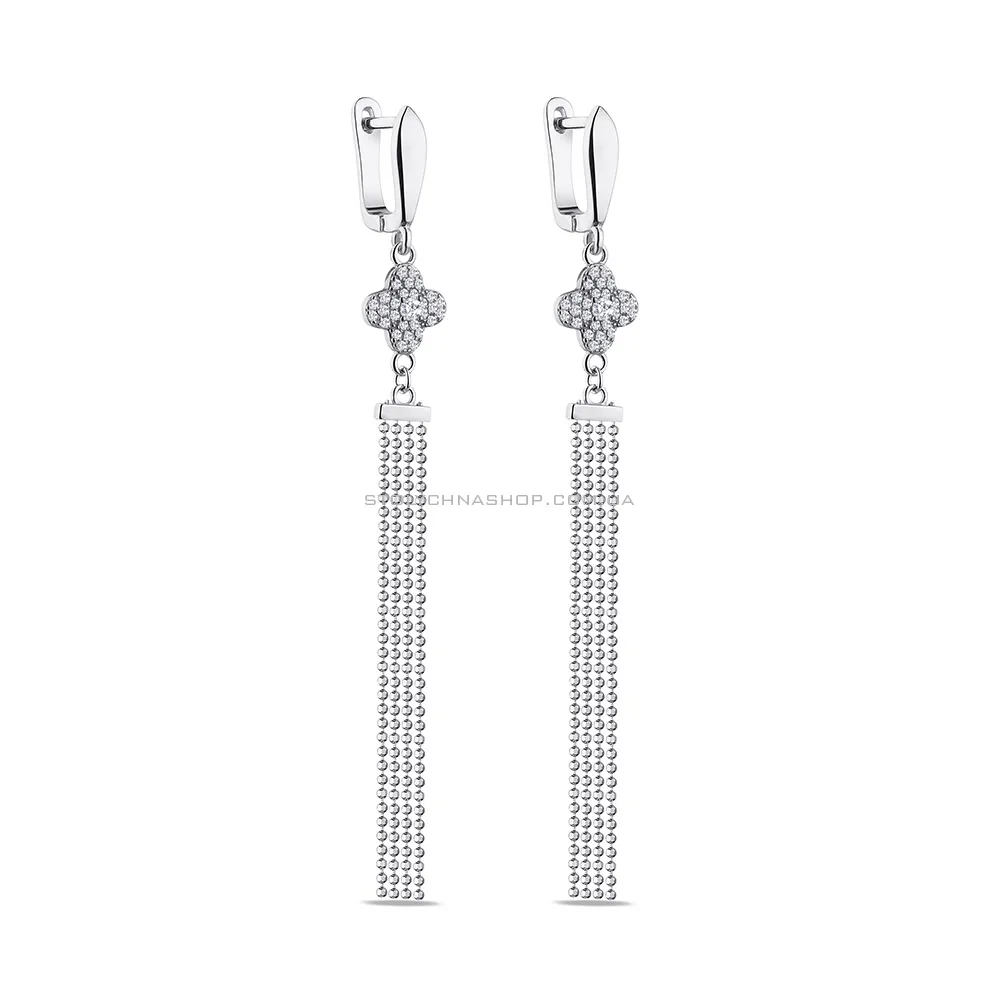Довгі сережки-підвіски "Клевер" зі срібла з фіанітами  (арт. 7502/4816) - цена