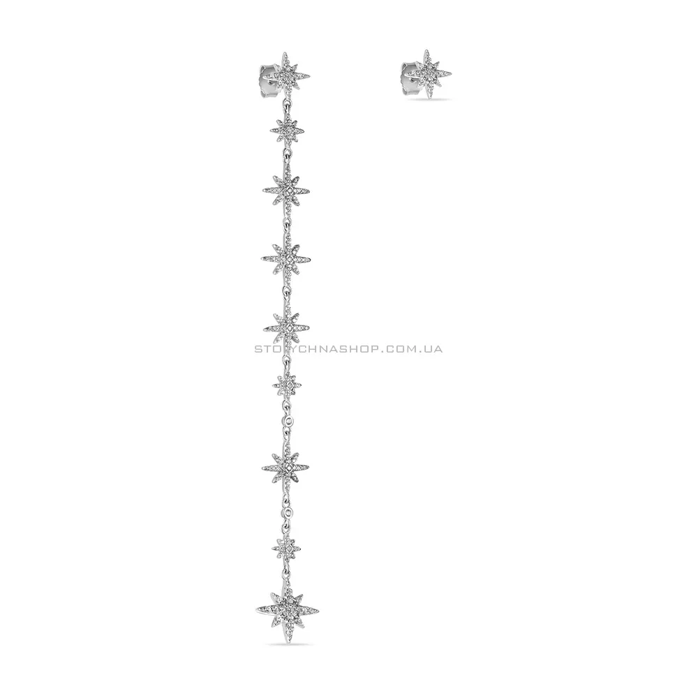 Срібні асиметричні сережки-пусети з фіанітами (арт. 7518/5551)