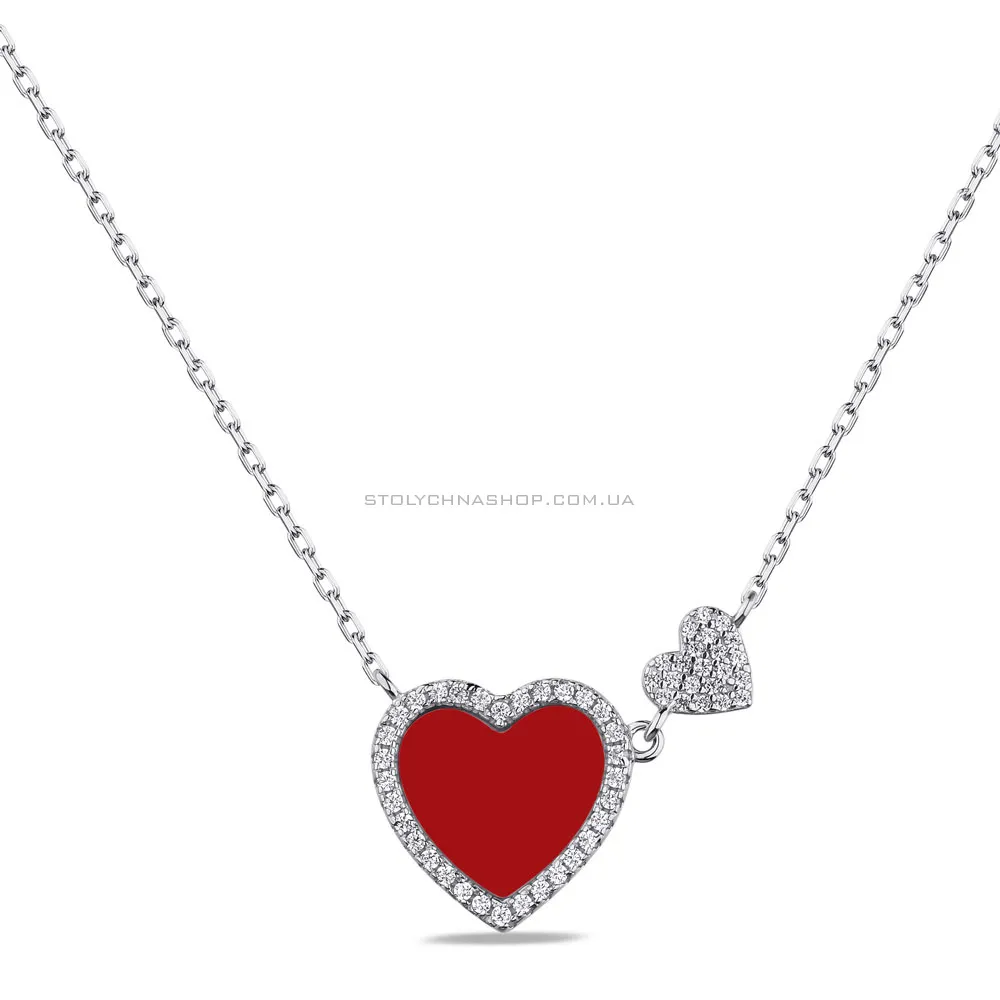 Колье из серебра Сердце с ониксом и фианитами (арт. 7507/1831ок) - цена