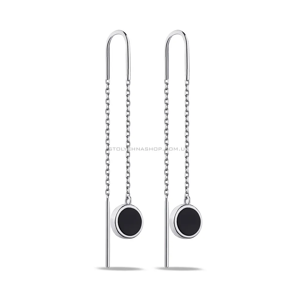 Срібні сережки-протяжки з оніксом (арт. 7502/А198осю) - цена