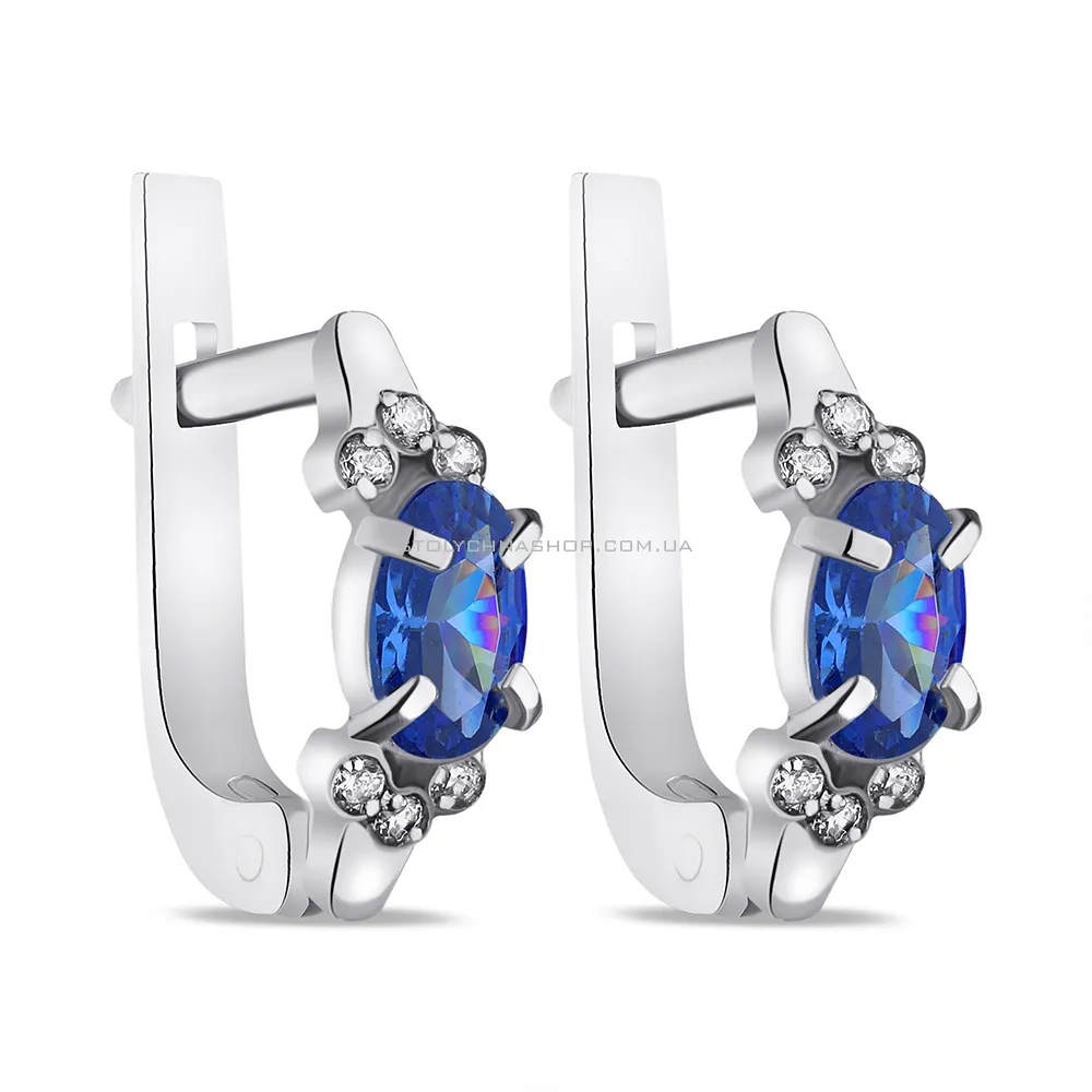 Срібні сережки з синім альпінітом і фіанітами (арт. 7502/937ассю) - цена