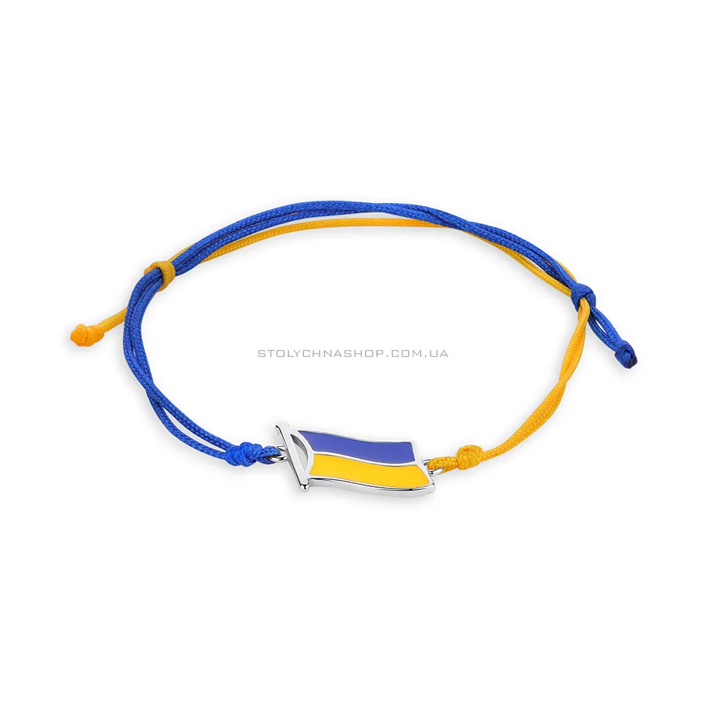 Браслет на синій і жовтій шовковій нитці зі срібною вставкою  (арт. 7309/3990есж) - цена