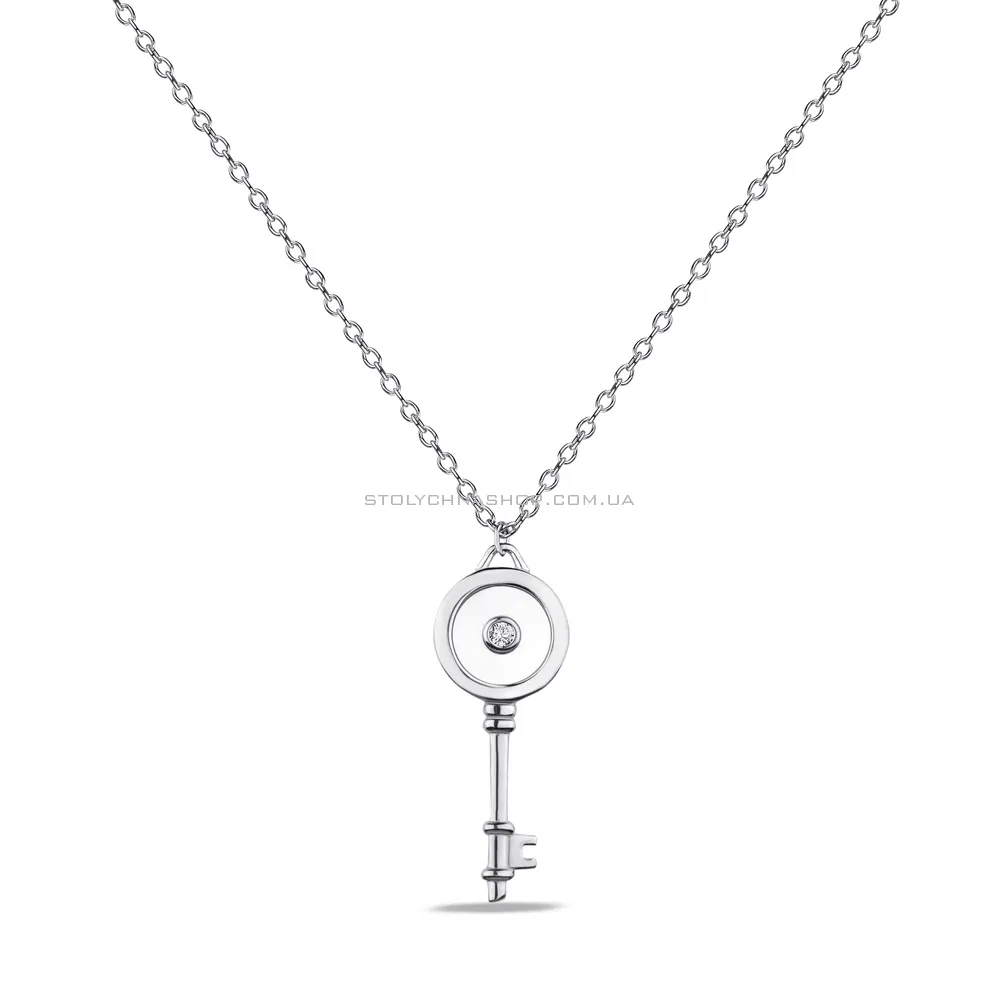 Срібне кольє Ключ з перламутром та фіанітом (арт. 7507/1869п) - цена