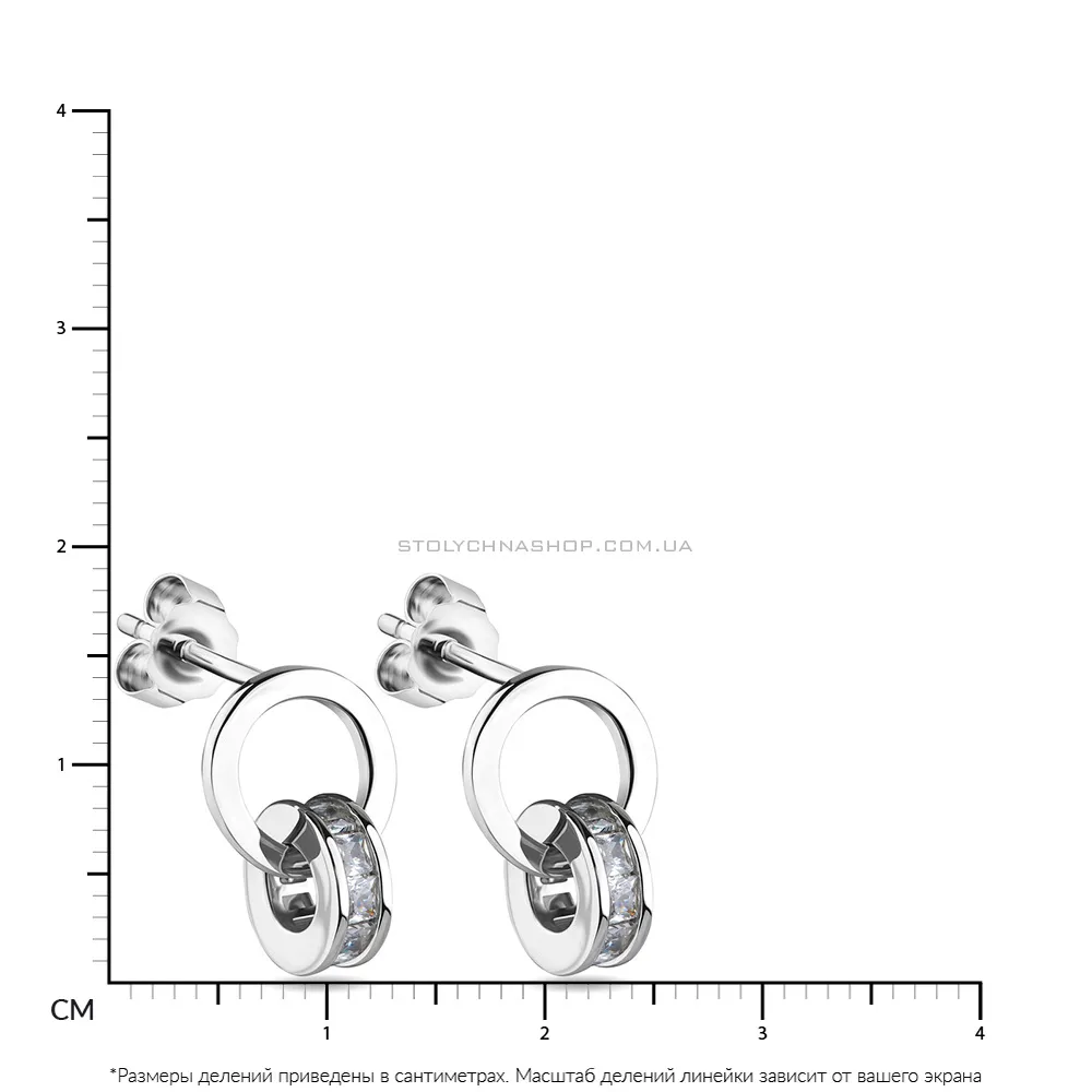 Срібні сережки-пусети з фіанітами квадратної форми  (арт. 7518/6023) - 2 - цена