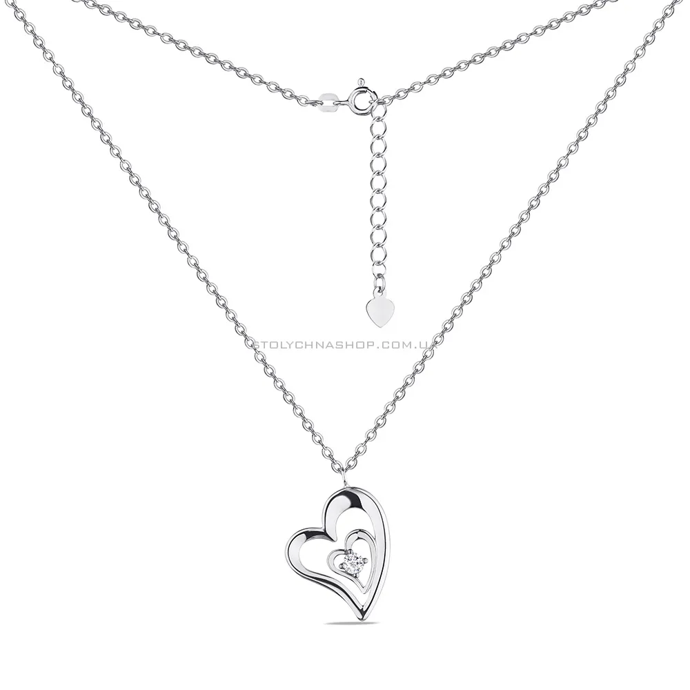 Срібне кольє "Два серця" з одним фіанітом (арт. 7507/1375) - 2 - цена