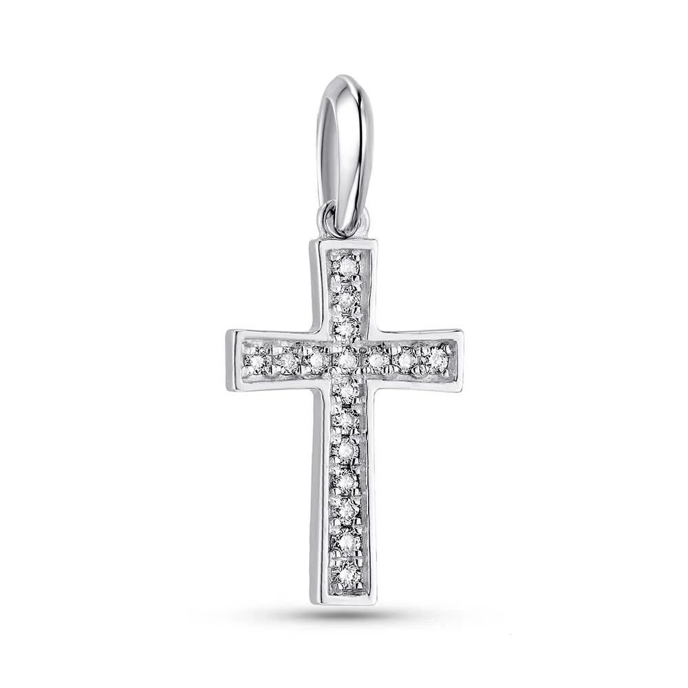 Хрестик з білого золота з діамантами (арт. 3106452202) - цена