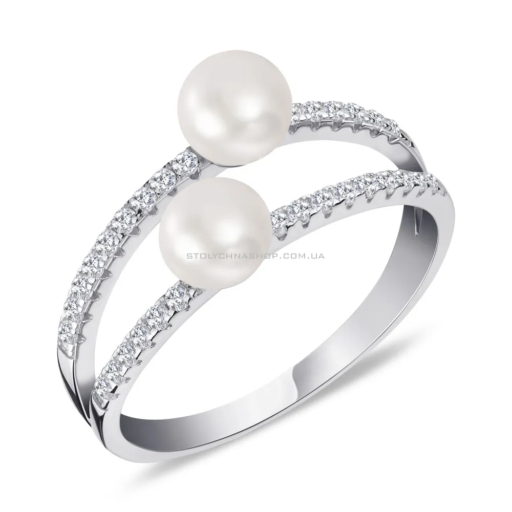 Срібна каблучка з перлами і фіанітами (арт. 7501/4440жб) - цена