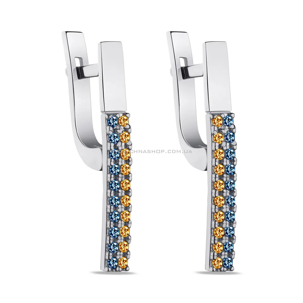 Сережки зі срібла з синіми і жовтими альпінітами (арт. 7502/А121/1агжсю) - цена