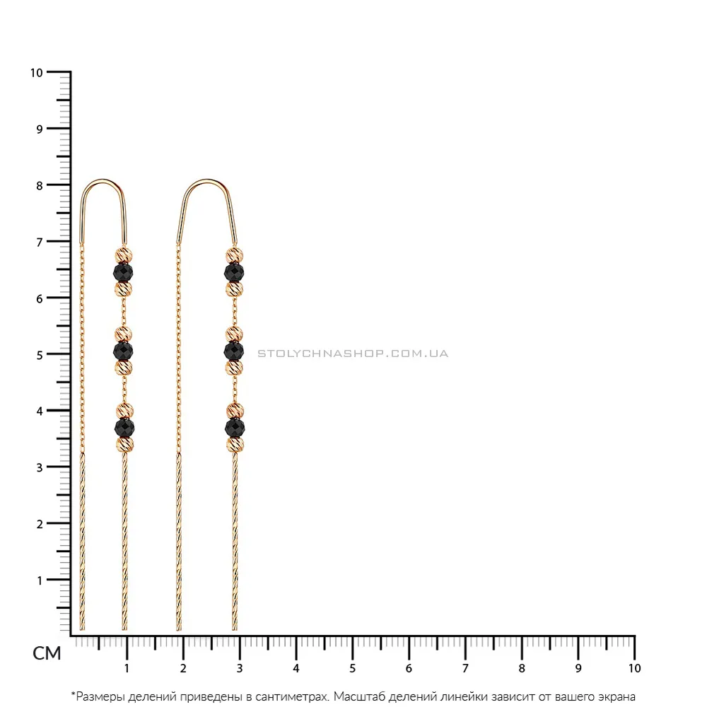 Золоті сережки-протяжки з оніксом  (арт. 108364о) - 2 - цена