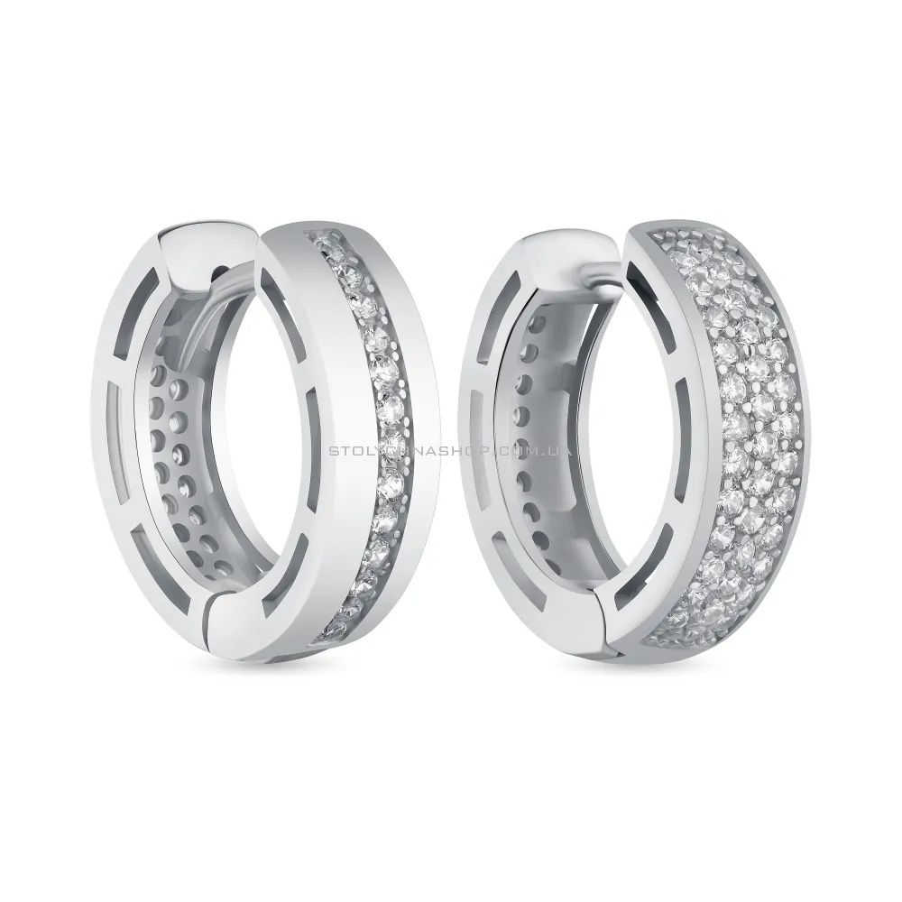 Срібні двосторонні сережки-кільця з фіанітами  (арт. 7502/СК2Ф/2059) - цена
