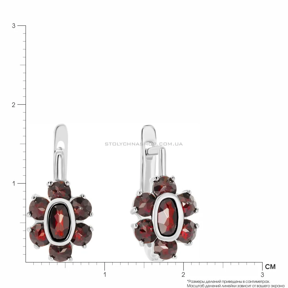 Срібні сережки «Квіти» з гранатами (арт. 7502/3983Г) - 2 - цена