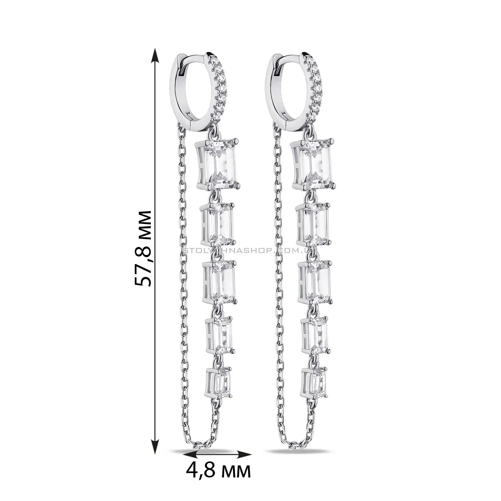 Сережки-кільця зі срібла з підвіскою та фіанітами (арт. 7502/9171/10) - 2 - цена