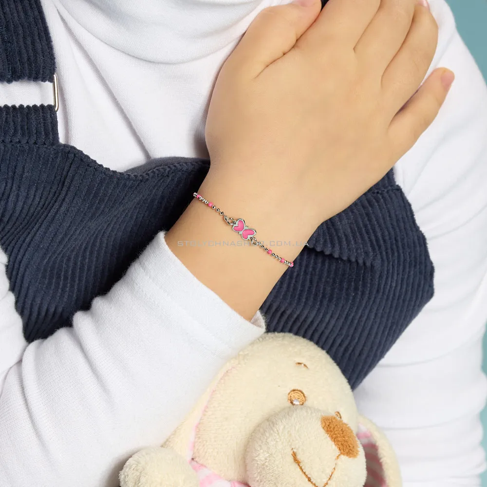 Серебряный браслет для детей с розовой эмалью (арт. 7509/3622емлн) - 2 - цена