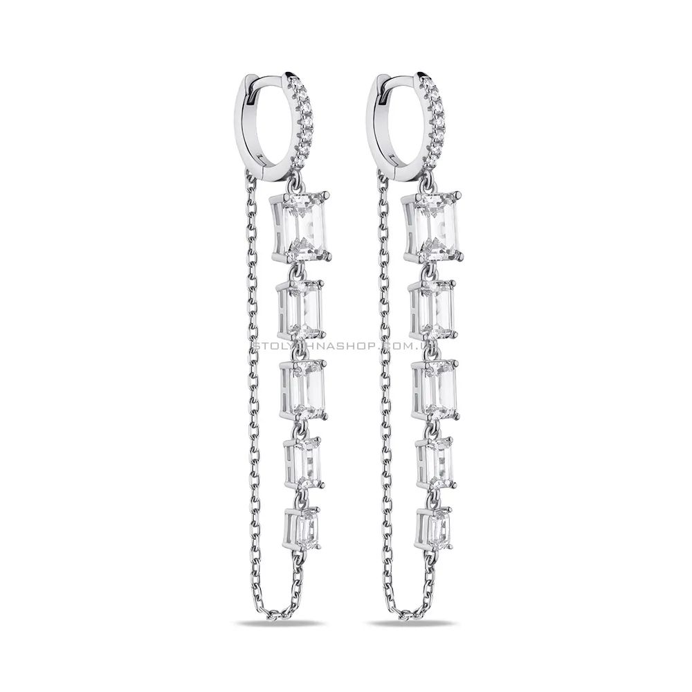 Сережки-кільця зі срібла з підвіскою та фіанітами (арт. 7502/9171/10) - цена