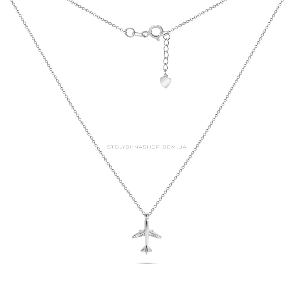 Срібне кольє «Літак» з фіанітами (арт. 7507/938) - 2 - цена