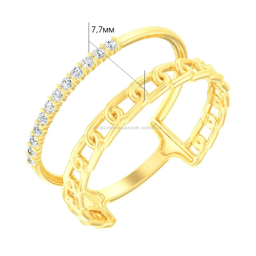 Двойное кольцо Звенья из желтого золота с фианитами (арт. 140944ж) - 2 - цена
