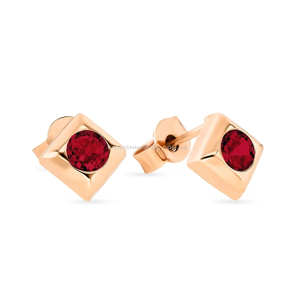 Сережки-пусети з червоного золота з червоними фіанітами (арт. 105453к) - цена