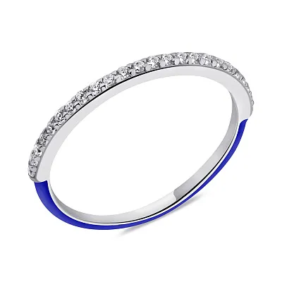 Серебряное кольцо с синей эмалью и фианитами (арт. 7501/6600ес)