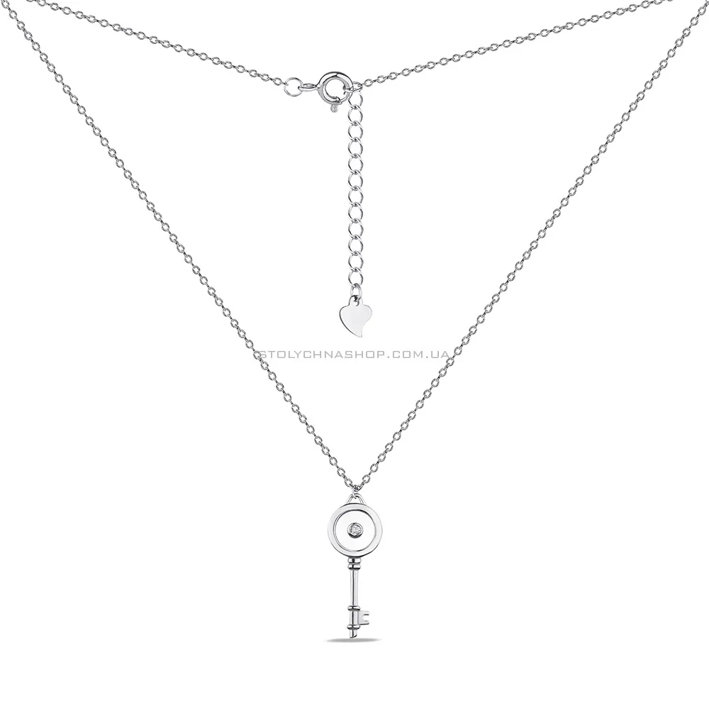 Срібне кольє Ключ з перламутром та фіанітом (арт. 7507/1869п) - 2 - цена