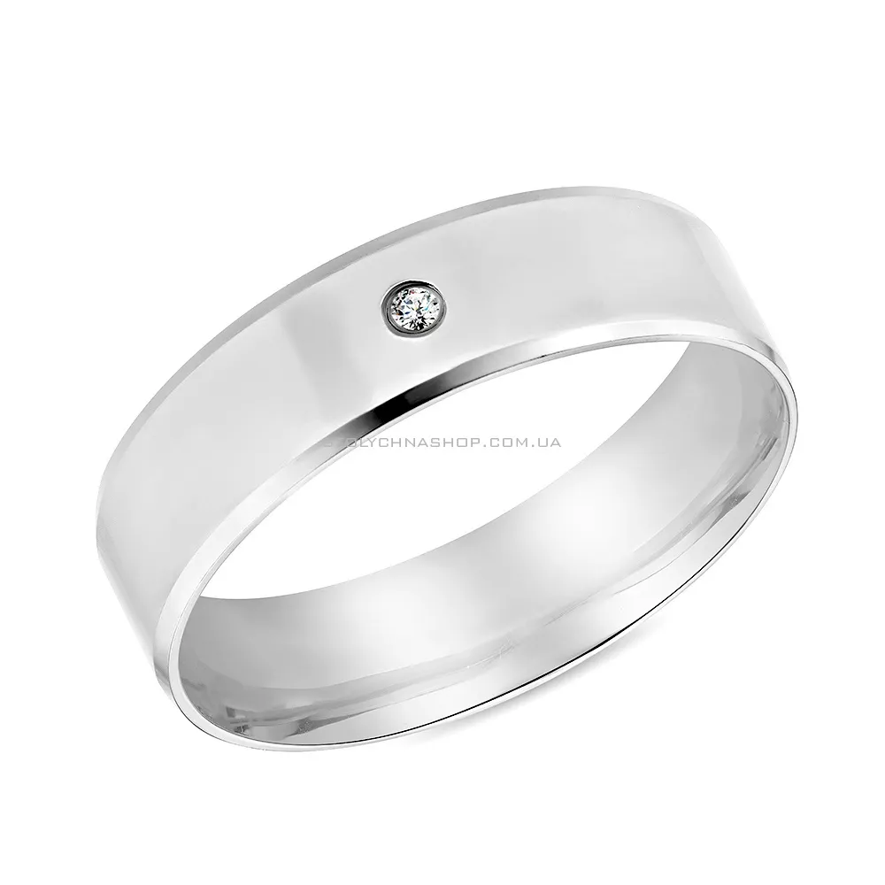 Обручальное кольцо из белого золота с бриллиантом (арт. К239194б) - цена