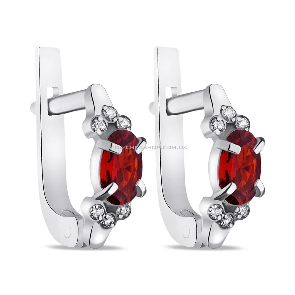 Срібні сережки з червоним альпінітом і фіанітами (арт. 7502/937аксю) - цена